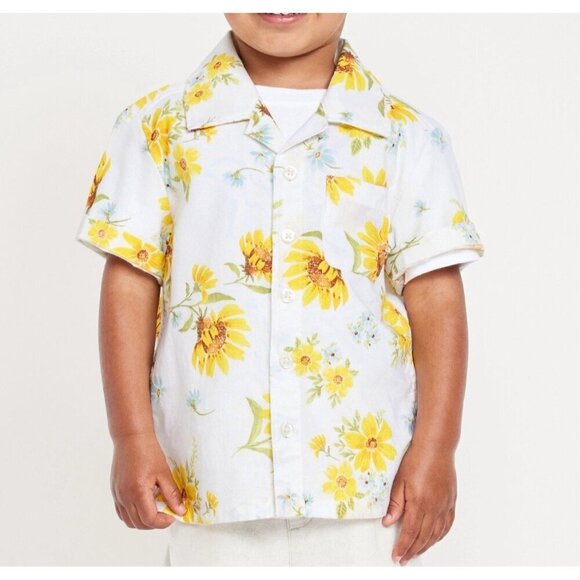 Old Navy Toddler Linen Blend Shirt Short Sleeve Sunflower Print 12-18 Months - Picture 3 of 5